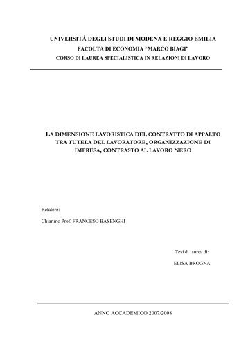 Tesi - Appalto e lavoro irregolare - DPL Modena