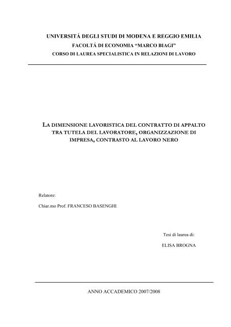 Tesi - Appalto e lavoro irregolare - DPL Modena
