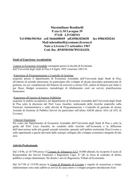Curriculum dr. Massimiliano Bendinelli - Provincia di Lucca