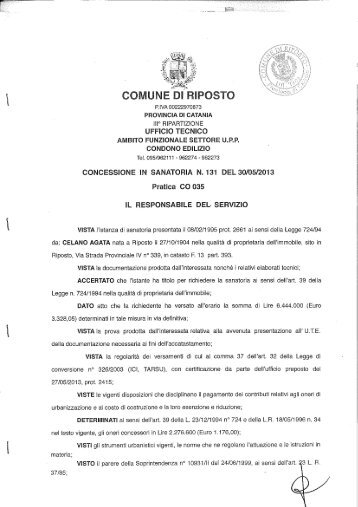 Concessione in Sanatoria n 131 Lombardo.pdf - Comune di Riposto