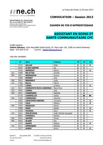 Examens finaux - Candidats et experts - Canton de Neuchâtel