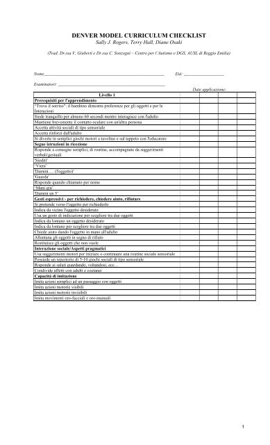 DENVER MODEL CURRICULUM CHECKLIST