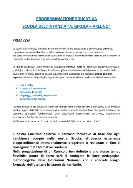 programmazione educativa scuola dell'infanzia “a. girola – arluno”