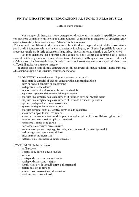 Unita Didattiche Di Educazione Al Suono L Ora Di Musica