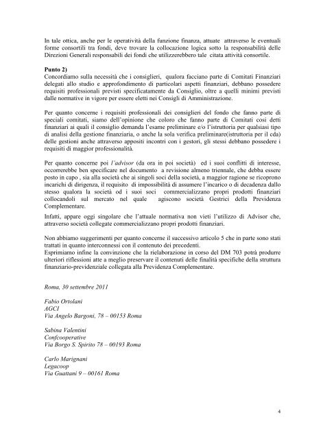 Egr. Sig. Presidente COVIP Via In Arcione 71 00187 ROMA Oggetto ...
