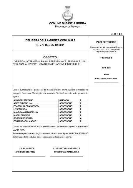 Delibera G.C. n. 275 del 06/10/2011 - Comune di Bastia Umbra