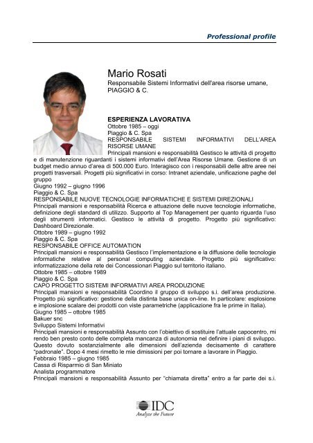Mario Rosati, Responsabile Sistemi Informativi dell'area ... - IDC Italia