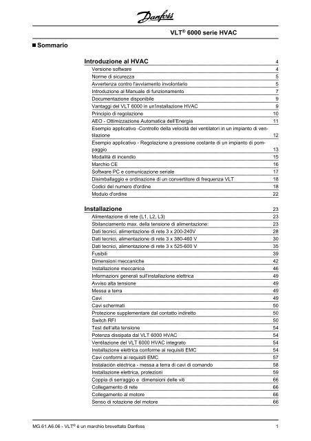 Sommario Introduzione al HVAC Installazione VLT ... - Nuova Elva