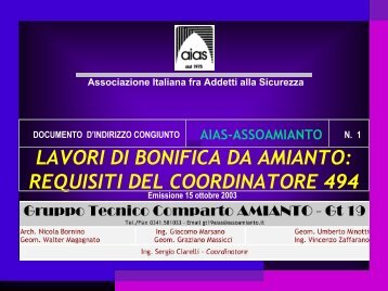 Presentazione ppt Convention Ambiente & Lavoro di ... - Assoamianto