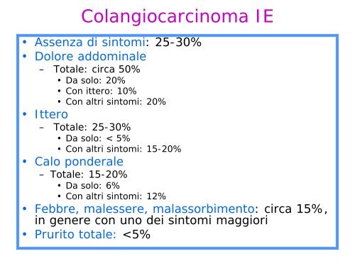 Presentazione clinica dei tumori delle vie biliari - ITMO