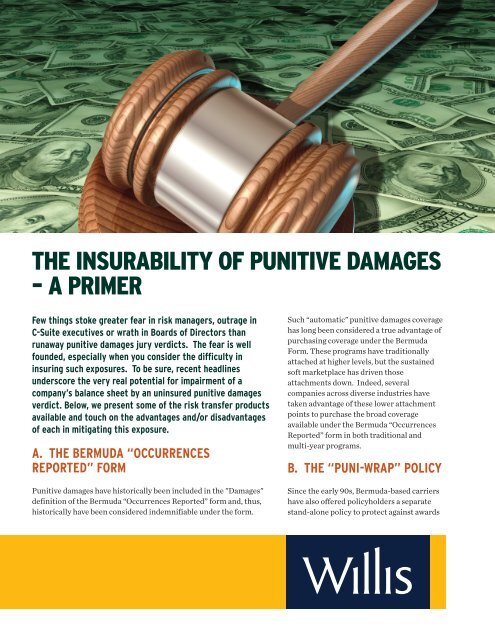 THE INSURABILITY OF PUNITIVE DAMAGES – A PRIMER - Willis