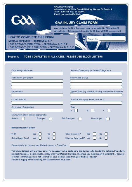 gaa injury claim form - Willis