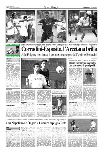 31 Agosto - Giornale di Reggio - Il Calcio a Luzzara - luzzaracalcio.it