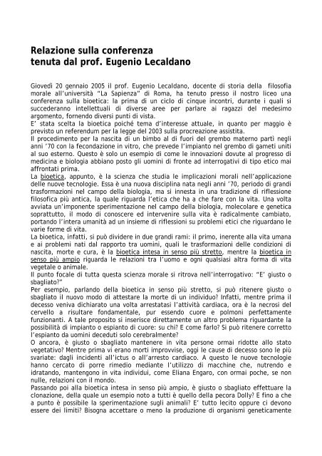 Relazione Bioetica.pdf - Liceo Ginnasio Statale Orazio di Roma
