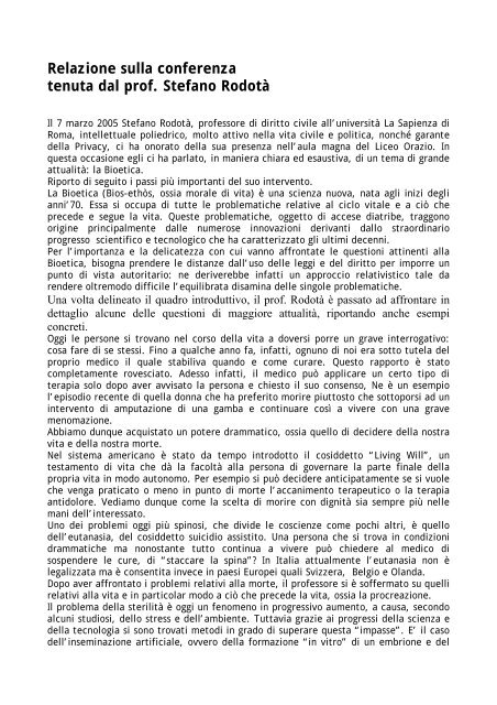 Relazione Bioetica.pdf - Liceo Ginnasio Statale Orazio di Roma