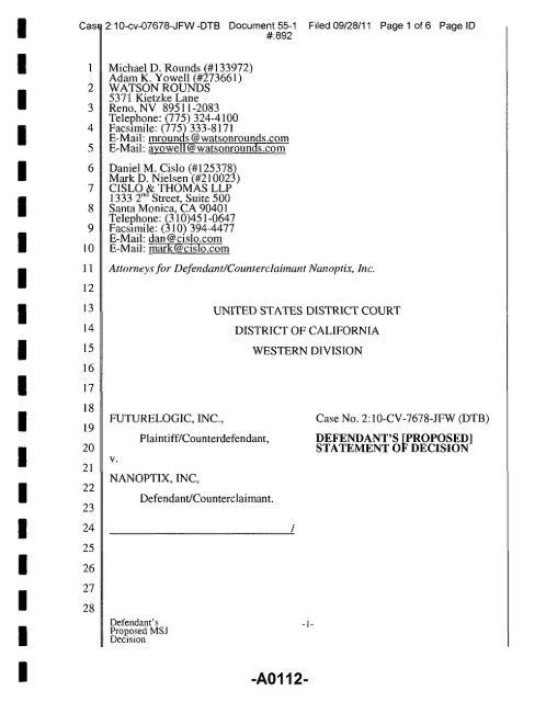 Joint Appendix One