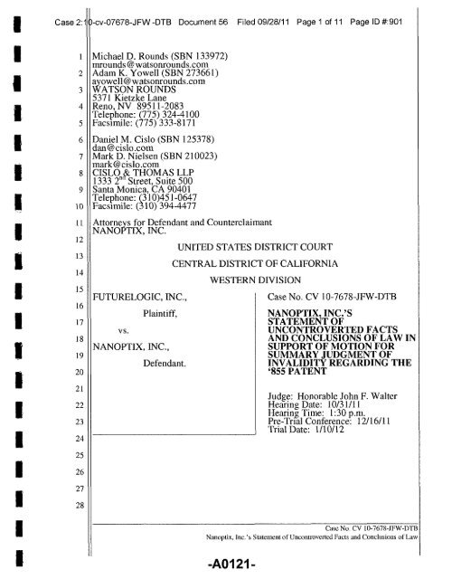 Joint Appendix One