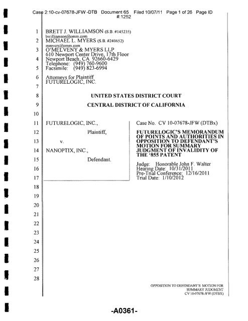 Joint Appendix One