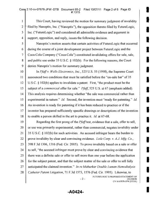 Joint Appendix One