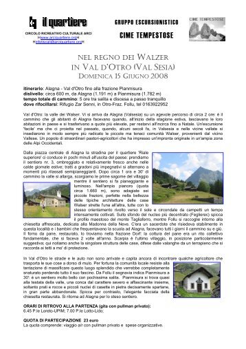La Val d'Otro da Alagna Valsesia - Circolo ARCI "il quartiere"