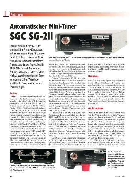 Automatischer Mini-Tuner SGC SG-211