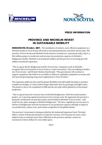 PROVINCE AND MICHELIN INVEST IN SUSTAINABLE MOBILITY