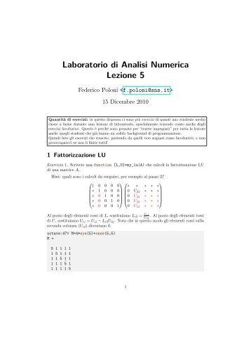 Laboratorio di Analisi Numerica Lezione 5 - Federico Poloni