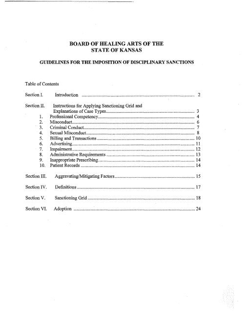 ksbha guidance document index - Kansas State Board of Healing Arts