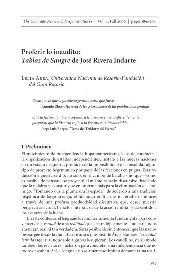 Tablas de Sangre de José Rivera Indarte - Spanish