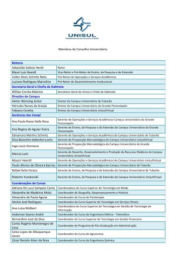 Conheça os membros do Conselho Universitário - Unisul
