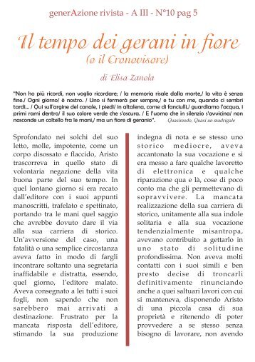 Il tempo dei gerani in fiore (o il Cronovisore) - generAzione rivista