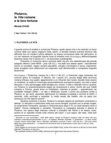 Plutarco, le "Vite" romane e la loro fortuna di Nicola ... - ager veleias