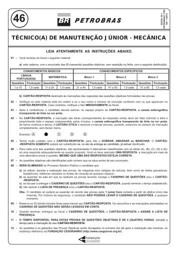 PROVA 46 - TÉCNICO(A) DE MANUTENÇÃO JÚNIOR ... - Cesgranrio