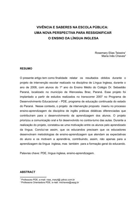 ARTIGO CIENTÍFICO - Secretaria de Estado da Educação