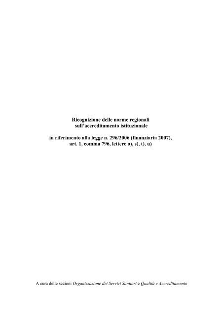 Ricognizione delle norme regionali sull'accreditamento istituzionale