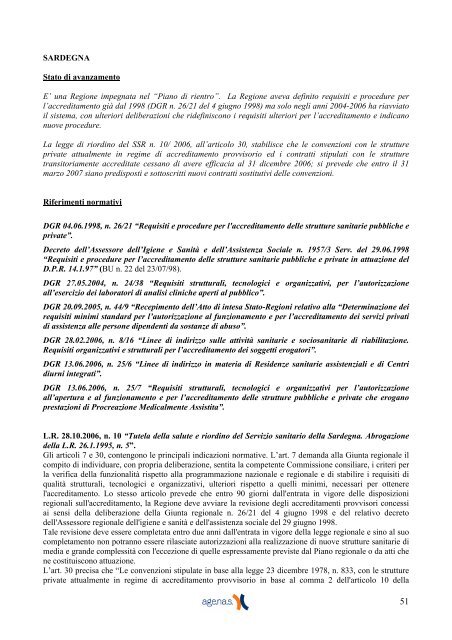 Ricognizione delle norme regionali sull'accreditamento istituzionale