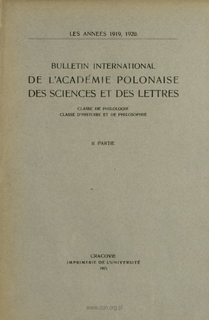 DE L'ACADEMIE POLONAISE DES SCIENCES ET DES LETTRES