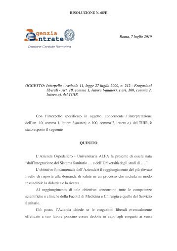 Risoluzione 68/E - Azienda Ospedaliera di Parma