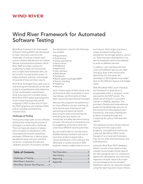 Wind River Framework for Automated Software Testing