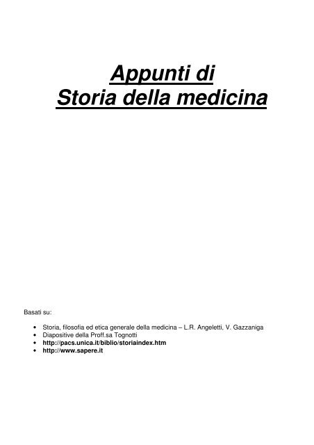 Appunti di Storia della medicina - Medicina e Chirurgia