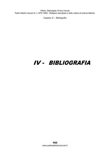 IV - BIBLIOGRAFIA - Padre Alberto Vaccari