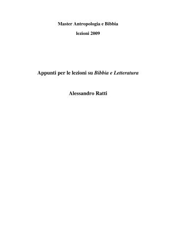 Appunti per le lezioni su Bibbia e Letteratura ... - Diocesi di Verona