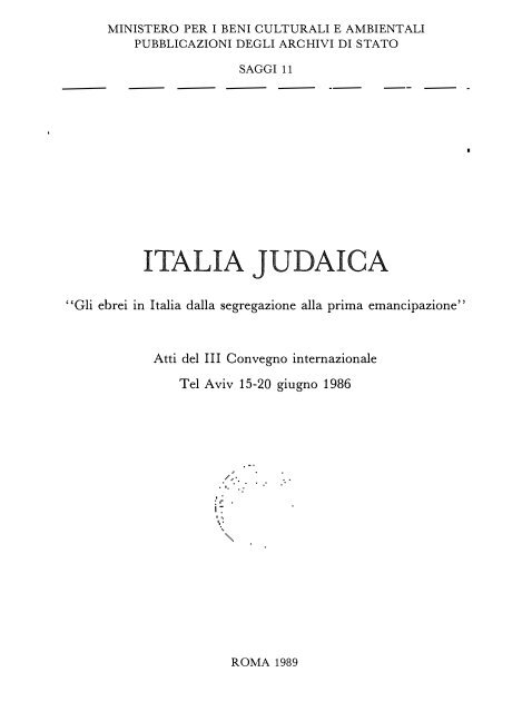 ITALIA JUDAICA. - Direzione generale per gli archivi