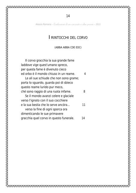 Confessioni di un carcerato e altre poesie - Alessio Romano