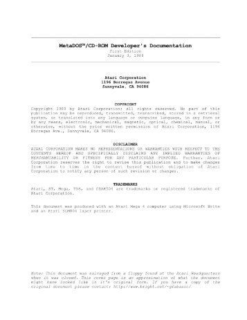 MetaDOS/CD-ROM Developer's Documentation 1st Edition - Atari ...