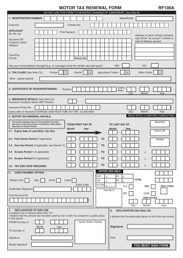 motor tax renewal form rf100a - Department of Environment and ...