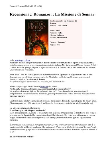 Recensioni :: Romanzo :: La Missione di Sennar - Gamberi Fantasy