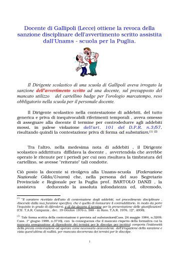 Docente di Gallipoli (Lecce) ottiene la revoca della ... - Gilda Venezia