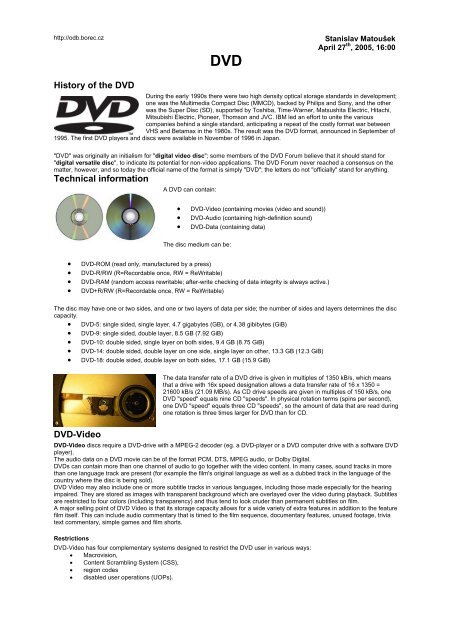 History of the DVD Technical information DVD-Video