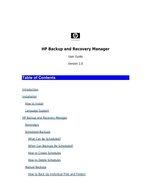 HP Backup and Recovery Manager User Guide